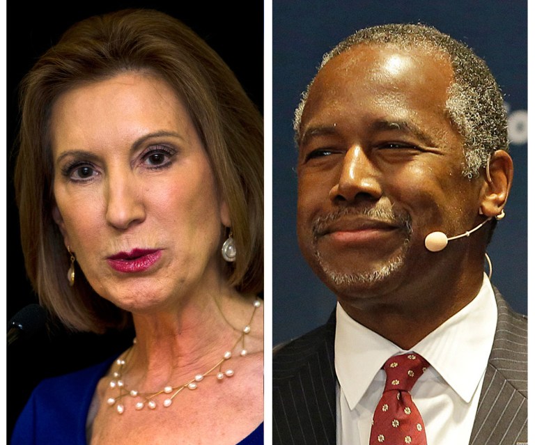 Fiorina said she did not think voters cared about whether Carson exaggerated details of his personal story. (AP Photos)