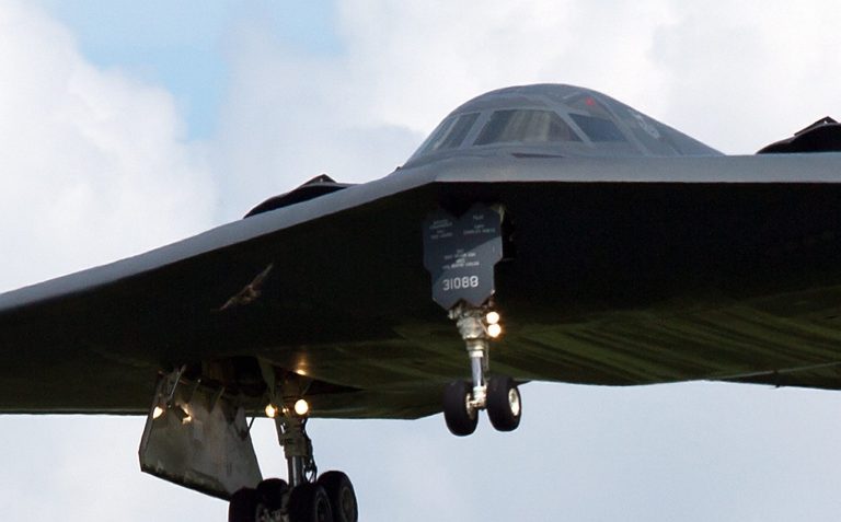 A U.S. Air Force stealth bomber lands at a Royal Air Force in Swindon, England last year. A buzzard hit this plane as it was landing. (Rex Features via AP Images)
