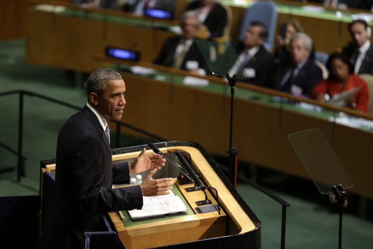 President Obama speaks during the 70th session of the United Nations General Assembly at U.N. headquarters, Monday, Sept. 28, 2015. (AP Photo/Seth Wenig)