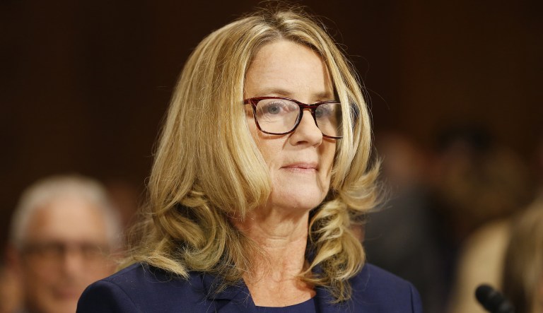 Christine Blasey Ford arrives for a Senate Judiciary Committee hearing in Washington, D.C., on Thursday, Sept. 27, 2018. 