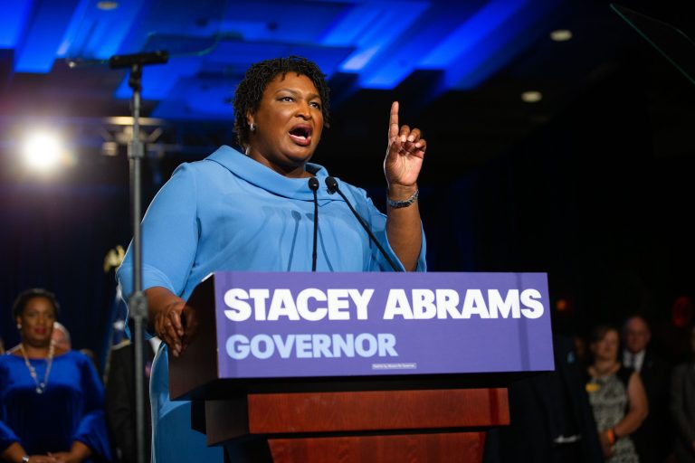 Stacey Abrams, the Democratic nominee for governor of Georgia, speaks during an election night watch party in Atlanta, Georgia, on Tuesday, Nov. 6, 2018. 