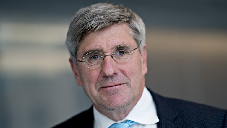 Stephen Moore, visiting fellow at the Heritage Foundation, stands for a photograph.