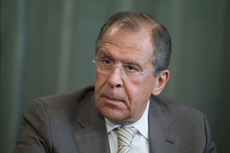 Russian Foreign Minister Sergey Lavrov attends a press conference after meeting with his South Sudanese counterpart Barnaba Benjamin at the Foreign Ministry mansion in Moscow, Russia, Monday, May 26, 2014. Sergey Lavrov said Russia has a positive view on Ukraine's presidential vote and is ready to deal with billionaire candy tycoon Petro Poroshenko, who holds a commanding lead, according to early returns.
