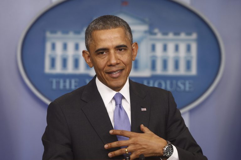 President Barack Obama speaks about his signature health care law in the Brady Press Briefing Room at the White House in Washington, Thursday. (AP/Charles Dharapak)