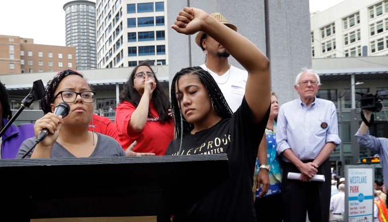 Sen. Bernie Sanders was shouted down, and the event at which he was scheduled to speak was taken hostage by Black Lives Matter protesters. (AP Photo)Â 