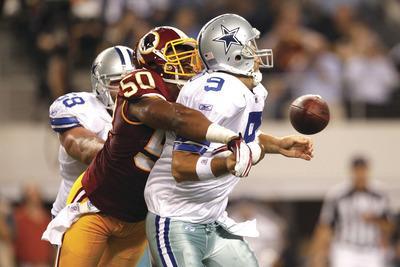 Tom Pennington/Getty Images
The Redskins'defense has been aggressive this season, including against Cowboys quarterback Tony Romo on Monday night.