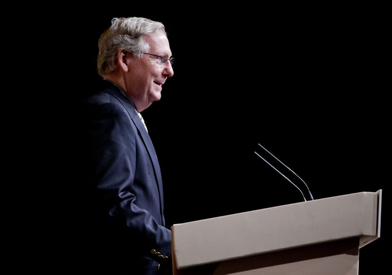 Senate Majority leader  Mitch McConnell of Ky. speaks at the Road to Majority 2015 convention in Washington, Friday, June 19, 2015. (AP Photo/Pablo Martinez Monsivais)
