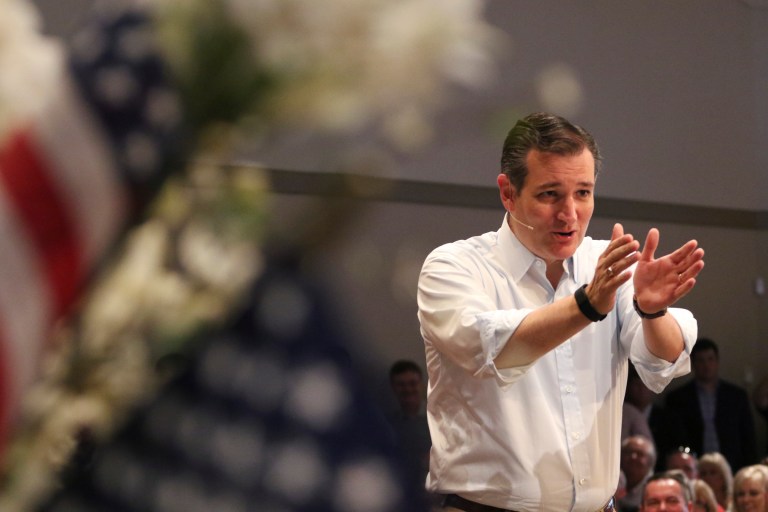 GOP presidential candidate, Texas Sen. Ted Cruz speaks to supporters gathered at GraceWorks Church, in Chattanooga, Tenn., Monday, Aug. 10, 2015. (Dan Henry/Chattanooga Times Free Press via AP)