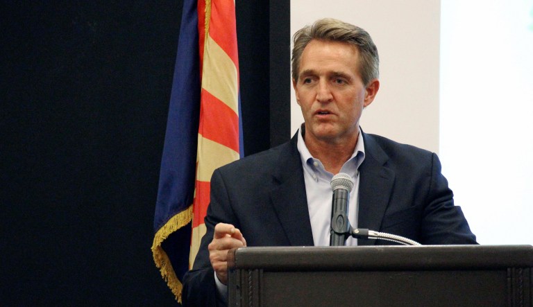 The Arizona Republican, at odds with President Trump, must first contend with the possibility of a competitive Republican primary. (AP Photo/Bob Christie)