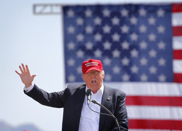 According to a new poll, nearly half of the female GOP electorate currently has a difficult time imagining voting for Donald Trump as the Republican presidential nominee. (AP Photo/Matt York)