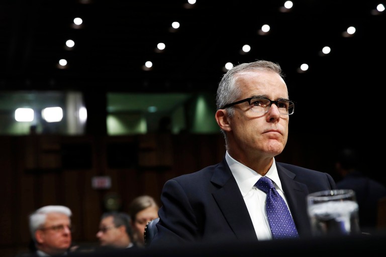 Acting FBI Director Andrew McCabe listens on Capitol Hill in Washington, Thursday, May 11, 2017, during the Senate Intelligence Committee hearing on major threats facing the U.S. (AP Photo/Jacquelyn Martin)