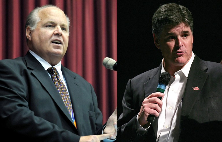 New York Times' columnistÂ thinks popular conservative commentators such as Rush Limbaugh, left, and Sean Hannity, right, wrecked both the Republican Party and democracy at large. (AP Photos)