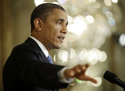 President Barack Obama gestures as he answers questions from members of the media during a news conference in the East Room of the White House in Washington, Monday, Jan. 14, 2013.  (AP Photo/Pablo Martinez Monsivais)