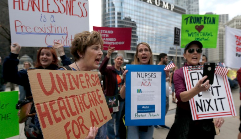 Protesters rally against the repeal of the Affordable Care Act. Lots of people oppose Republican healthcare legislation, for lots of reasons. (AP Photo/Charles Rex Arbogast)
