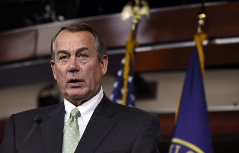 House Speaker John Boehner of Ohio speaks during a news conference on Capitol Hill in Washington, Thursday, May 21, 2015. (AP Photo/Susan Walsh)