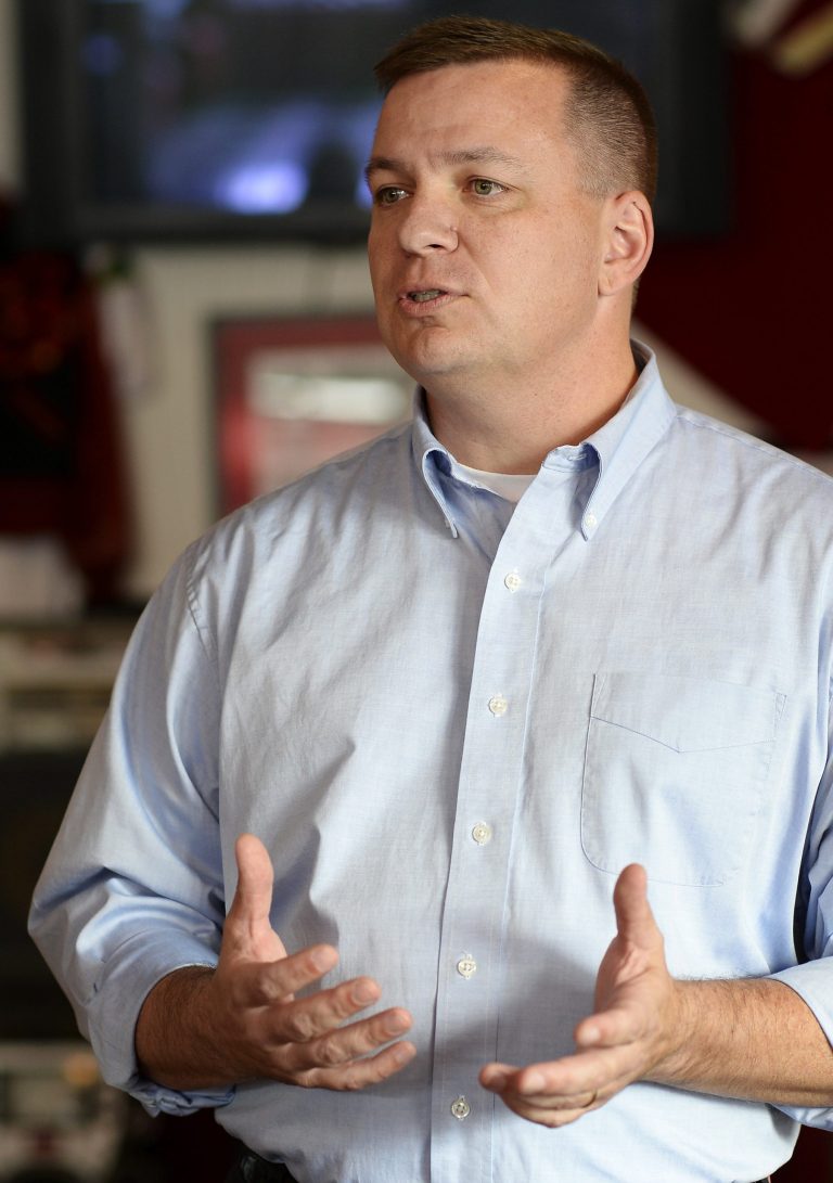 Phil Berger, Rockingham County district attorney, speaks at a campaign event after announcing his candidacy for the 6th Congressional District seat, currently held by Rep. Howard Coble, at the Graham Soda Shop on Wednesday, Nov. 20, 2013, in Graham, N.C. Berger's father, Phil Berger Sr., is a North Carolina state senator. (AP Photo/The Times-News, Scott Muthersbaugh)