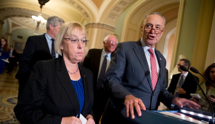 "He's totally inconsistent. For it one day, against it the next day. You cannot govern a country. You cannot keep America great if you don't know what's in the bills and don't have a consistent policy about them," Schumer said. (AP Photo/Andrew Harnik)