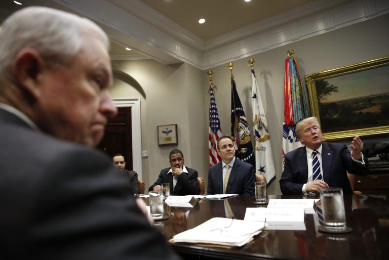 Plan to target sanctuary cities by President Donald Trumpand and Attorney General Jeff Sessions, left, will hit California and Chicago hard. (AP Photo/Carolyn Kaster)