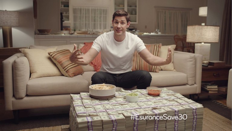 This undated image provided by Esurance shows the company's ad that aired just after the Super Bowl ended on Sunday, Feb. 2, 2014. The ad offered to give away $1.5 million. (AP Photo/Esurance)