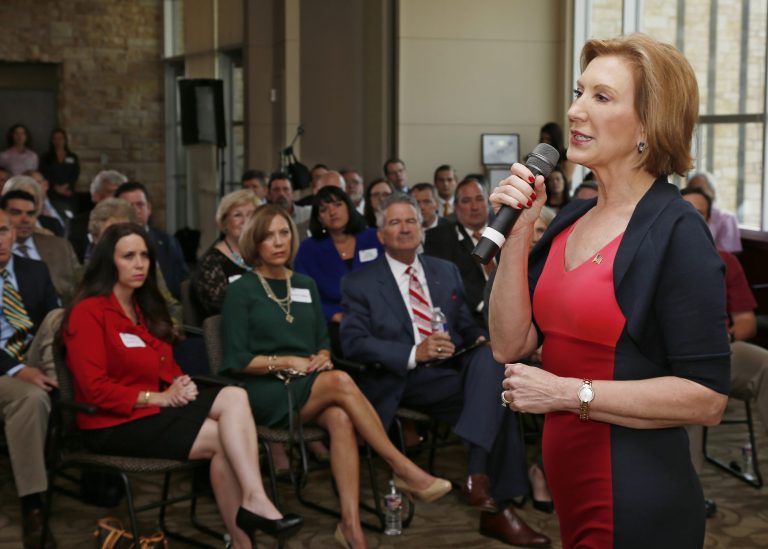 Republican presidential candidate Carly FiorinaÂ pledged to submit a balanced budget during her first term. (AP Photo/Sue Ogrocki)