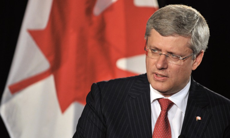 Stephen Harper, Canada's prime minister, speaks during the Bloomberg Link Canada-Asia Dialogue conference in Vancouver, British Columbia, Canada, on Thursday, Sept. 6, 2012. (Stuart Davis/Bloomberg via Getty Images)