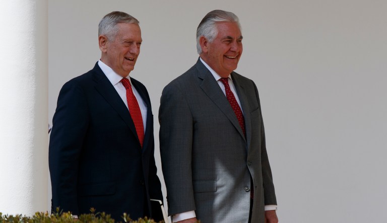 Mattis said the U.S. is looking for opportunities to start a dialogue with North Korea over its nuclear missile program, but currently is not talking due to the president's wishes. (AP Photo/Evan Vucci)