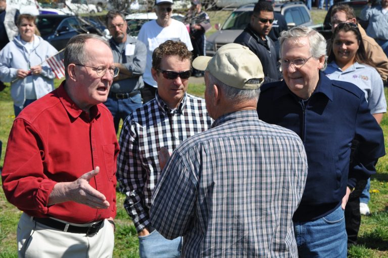 At a weekend Freedom to Fish event in Kentucky were, left to right, Republican Sens. Lamar Alexander, Rand Paul and Mitch McConnell.