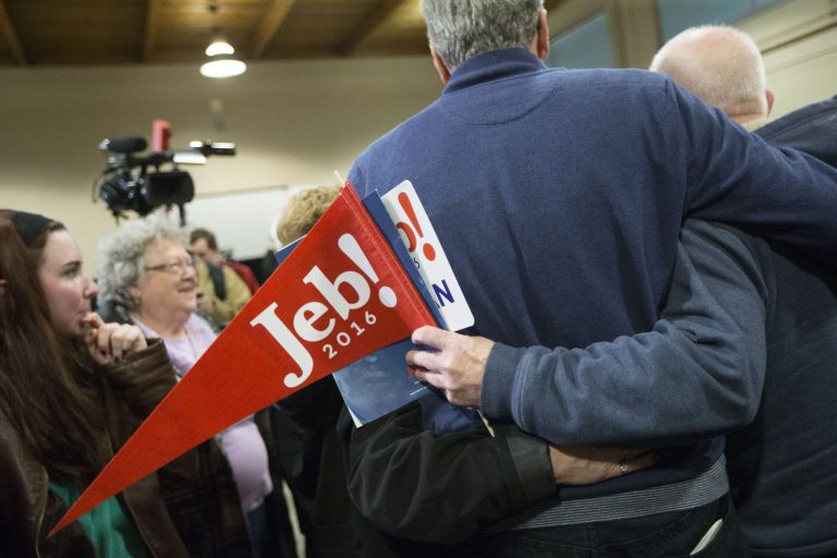 Former Florida Gov. Jeb Bush just to second in a new New Hampshire primary poll. (AP Photo/John Minchillo)