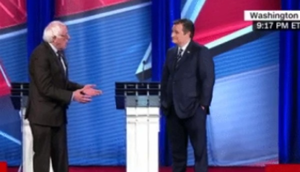 Sen. Bernie Sanders, I-Vt., opened a debate over healthcare by asking his opponent Sen. Ted Cruz, R-Texas, to work with him to transform Medicare into a single-payer system. (Screen shot)