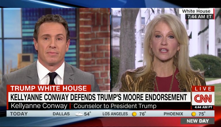 The White House counselor went after the CNN co-host for his lack of concern over Al Franken's 