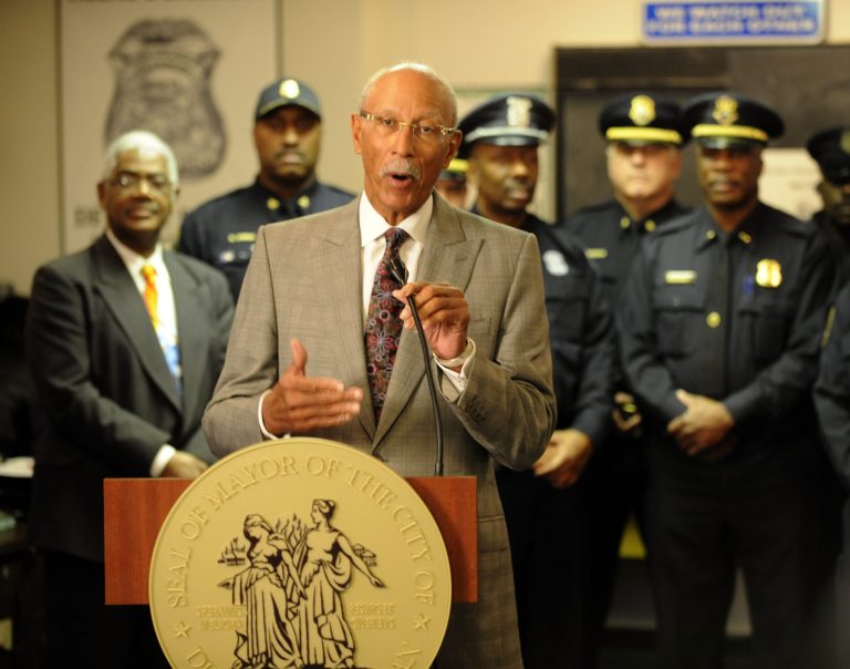   Mayor Dave Bing announces Wednesday Dec. 5, 2012,the opening of 13 new Mini Police Stations within the city of Detroit. The mayor made the announcement stressing the importance of bringing 