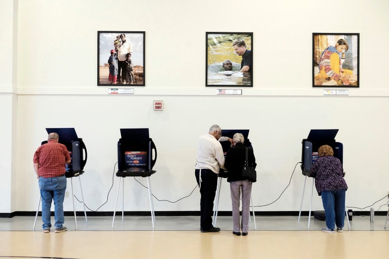 Voters cast their ballots for the Republican nomination for president Saturday, Feb. 20, 2016, in Aiken, S.C. (Todd Bennett/The Augusta Chronicle via AP) MANDATORY CREDIT