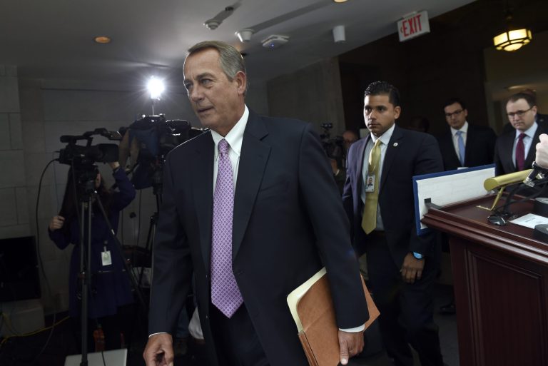 House Speaker John Boehner of Ohio heads to a meeting on Capitol Hill in Washington, Wednesday, Feb. 25, 2015. (AP Photo/Susan Walsh)