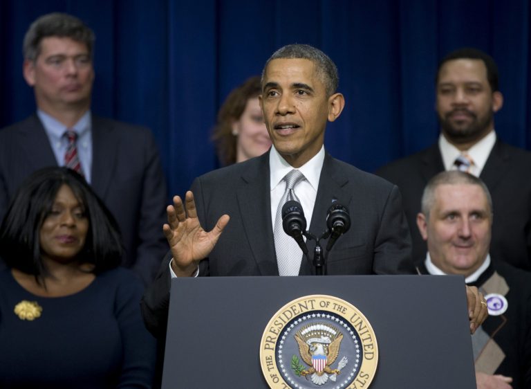 President Obama speaks about the Affordable Care Act in front of people who have benefitted from it, on Dec. 3 in the in the Eisenhower Executive Office Building in Washington. (AP Photo/Carolyn Kaster)