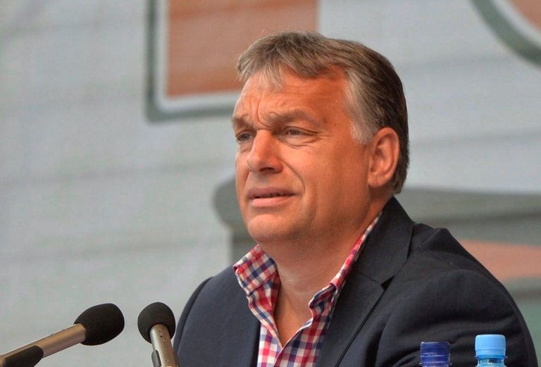 Right-wing Viktor Orban offers support for 'valiant' Trump's security policies. (Zoltan Mathe/MTI via AP)