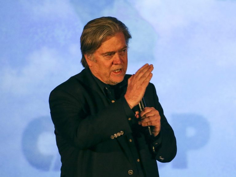 Steve Bannon, a former White House adviser to President Donald Trump, speaks at the California Republican Convention in Anaheim, Calf., on Friday Oct. 20, 2017. (AP Photo/Ringo H.W. Chiu)