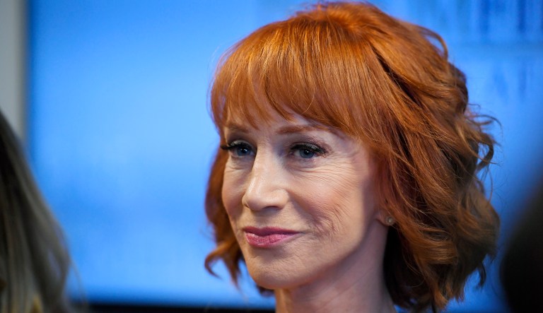 Griffin opened the Aid for AIDS Best in Drag Show fundraiser by parading on stage in the mask, while giving the audience the middle finger. (AP Photo/Mark J. Terrill)
