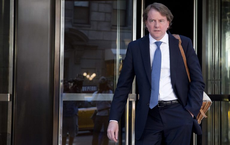 They wrote about reports that the DOJ shared its concerns about Flynn with McGahn three weeks ago. (AP Photo/Mary Altaffer)