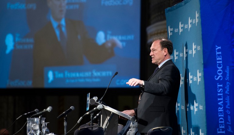 Last year in 2016, Supreme Court Justice Samuel Alito spoke at the Federalist Society's National Lawyers Convention in Washington, D.C. This year, the Society is holding another convention, with Sen. Tom Cotton, R-Ark., welcoming the group of attorneys, press, judges, and other attendees, kicking off a three-day conference that will include debate panels, book signings, and multiple receptions. (AP Photo/Cliff Owen)