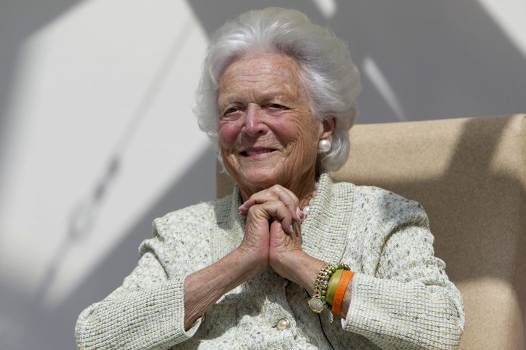 Former first lady Barbara Bush listens to a patient's question during a visit to the Barbara Bush Children's Hospital at Maine Medical Center in Portland, Maine, on Aug. 22. (AP Photo/Robert F. Bukaty)