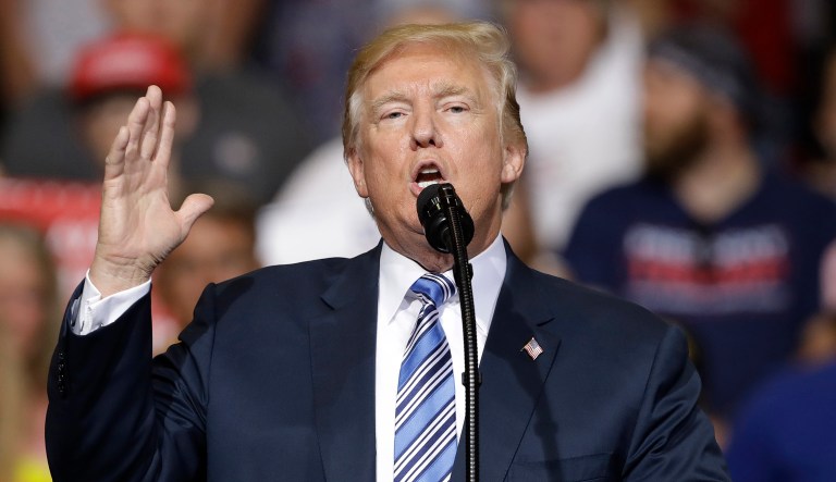 Trump appears to be referencing recent polls that indicate he is losing support not only from all voters, but also among his base. (AP Photo/Darron Cummings)