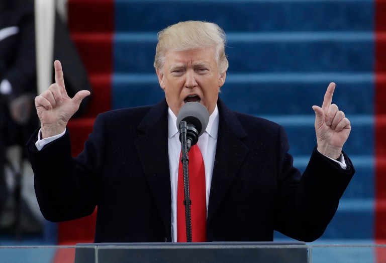 Trump trashes the establishment to their faces in inaugural address President Trump delivered a stinging rebuke to the Washington political establishment in his inaugural address on Friday. (AP Photo/Patrick Semansky)