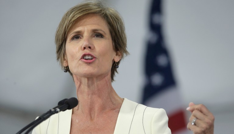 Former acting Attorney General Sally Yates in an op-ed pointed to the handling of the Watergate scandal as an example of how an administration surrendered to the rule of law when it was at fault, a hint that she is unhappy with the Trump administration's handling of multiple probes into Russia. (AP Photo/Steven Senne)