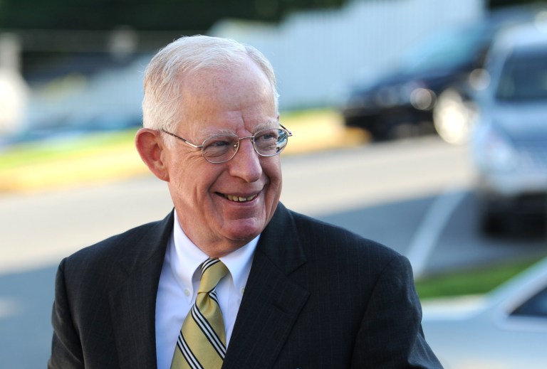   Judge John M. Cleland arrives at the Centre County Courthouse, in Bellefonte, Pa., Wednesday, June 6, 2012, for the second day of jury selection of the Jerry Sandusky trial. Sandusky is a former Penn State assistant football coach charged with sexually abusing children. (AP Photo/Centre Daily Times, Nabil K. Mark)  