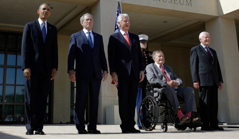 Former presidents Barack Obama, George W. Bush, Bill Clinton, George H.W. Bush and Jimmy Carter launched the One America Appeal on Sept. 8 with a special public service announcement video following the devastation wreaked by Harvey. (AP Photo/David J. Phillip, File)