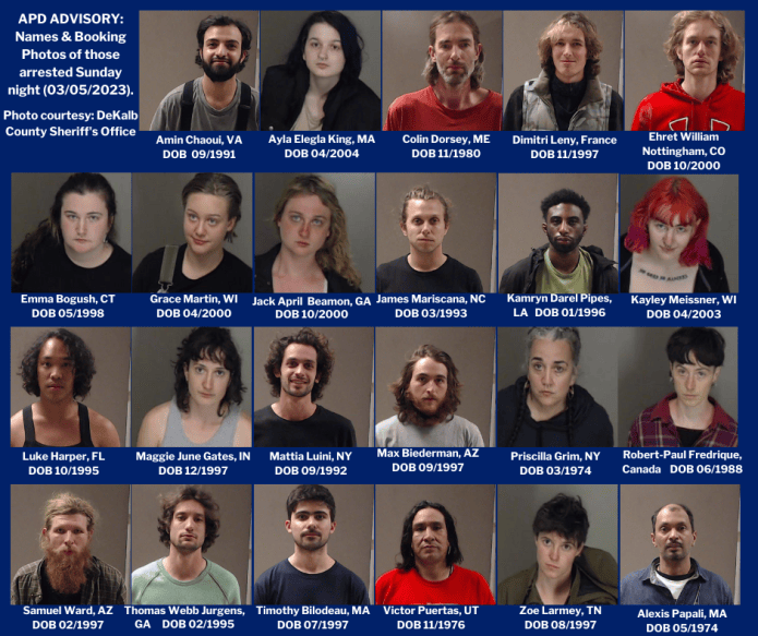 Southern Poverty Law Center attorney Thomas Webb Jurgens pictured among 22 others charged with "domestic terrorism" after a violent riot broke out at a police training facility dubbed "Cop City."
