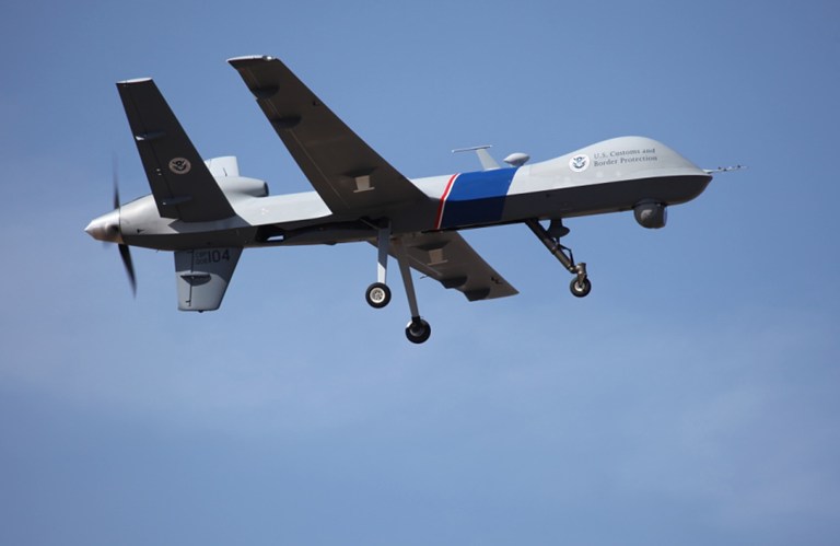 This undated file photo provided by U.S. Customs and Border Protection shows an unmanned drone used to patrol the U.S.-Canadian border. (AP/U.S. Customs and Border Protection)
