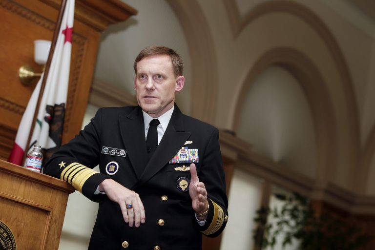 National Security Agency director Mike Rogers speaks at Stanford University, Monday, Nov. 3, 2014, in Stanford, Calif. (AP Photo/Marcio Jose Sanchez)