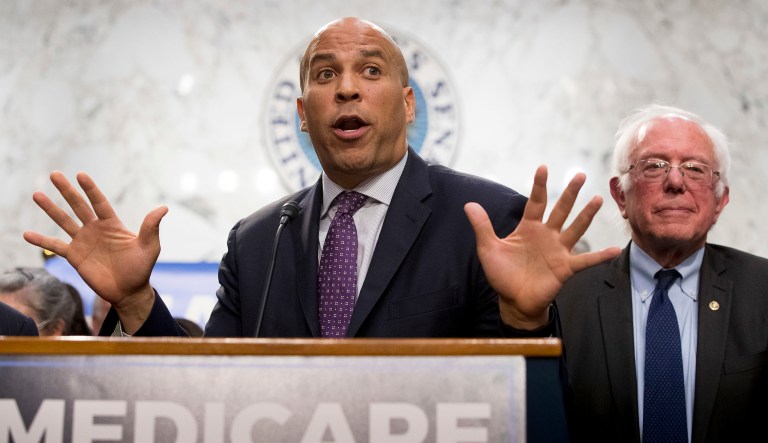Ambitious Democrats are marching to Bernie Sanders' drum these days: Kamala Harris, Elizabeth Warren, Kirsten Gillibrand, and Cory Booker -- all Senators seeking the White House in 2020 -- have signed onto the socialist senator's plan for socializing health insurance. (AP Photo/Andrew Harnik)