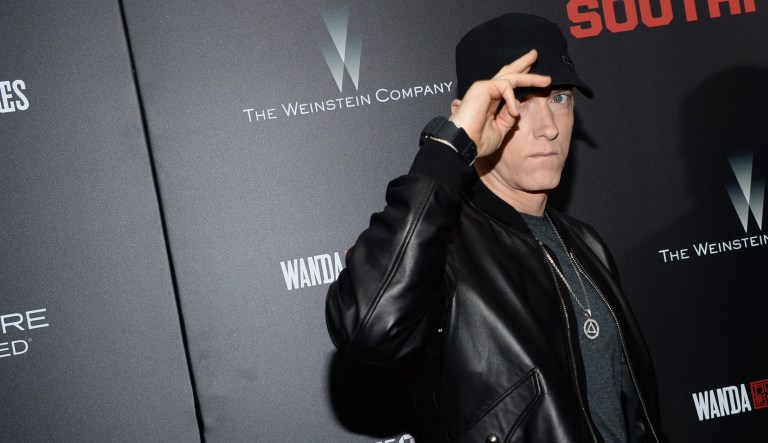 Rapper Eminem roasted President Trump in a freestyle rap video that aired at the 2017 BET Hip Hop Awards on Tuesday. (Photo by Evan Agostini/Invision/AP)